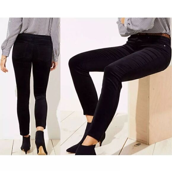 Ann Taylor Black Velvet Pants Size 0 Skinny Modern Fit Velour Stretch Low Rise - Picture 11 of 12